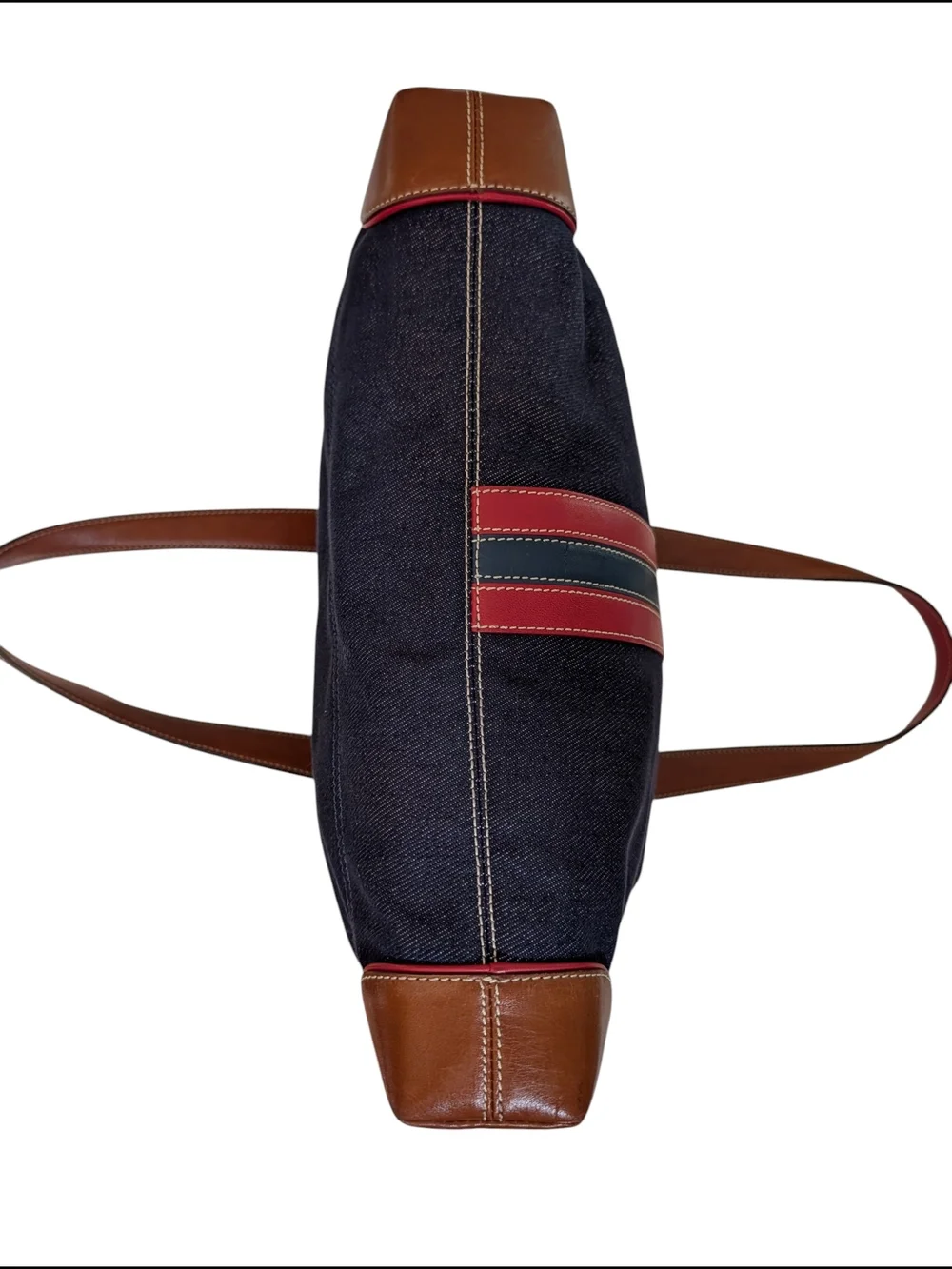 Coach Vintage Y2K Denim Leather Racing Stripe Tote Bag Leatherware (C04K-6866)